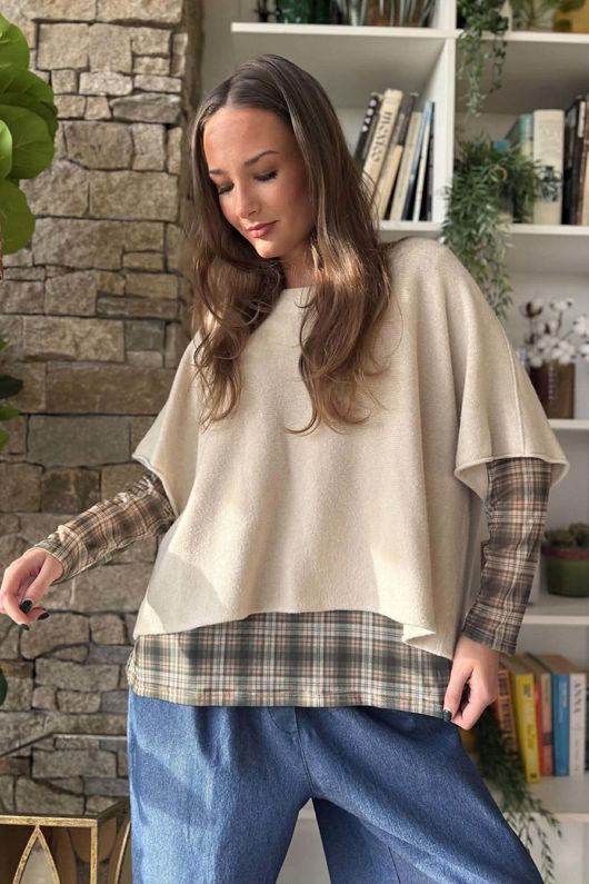 Bobby Mesh Layering Top Nevis Plaid Soft Khaki